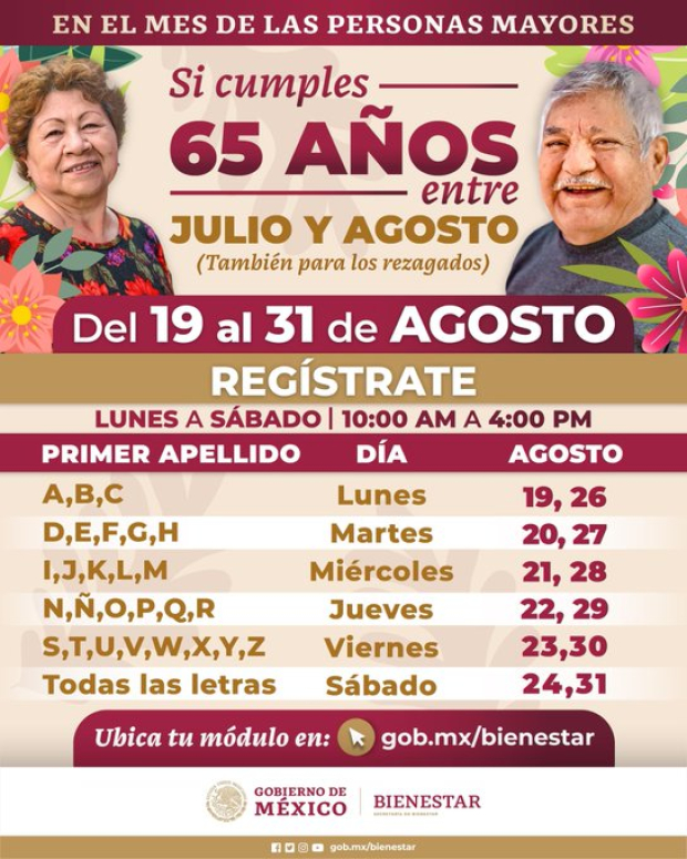 Comienza el registro para los adultos mayores que cumplen los 65 años entre julio y agosto de este 2024.