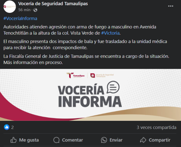 La Vocería de Seguridad de Tamaulipas informó sobre el ataque contra el magistrado.