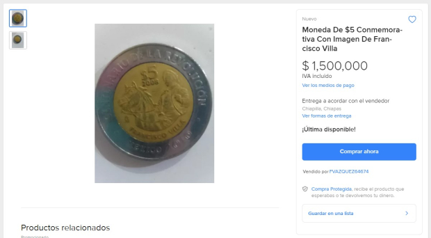 Así es la moneda histórica que se vende en Mercado Libre.