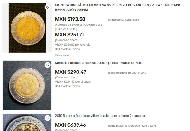 Otras ofertas de la misma moneda de Francisco Villa en eBay.