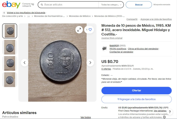 La misma moneda aparece ofertada en eBay.