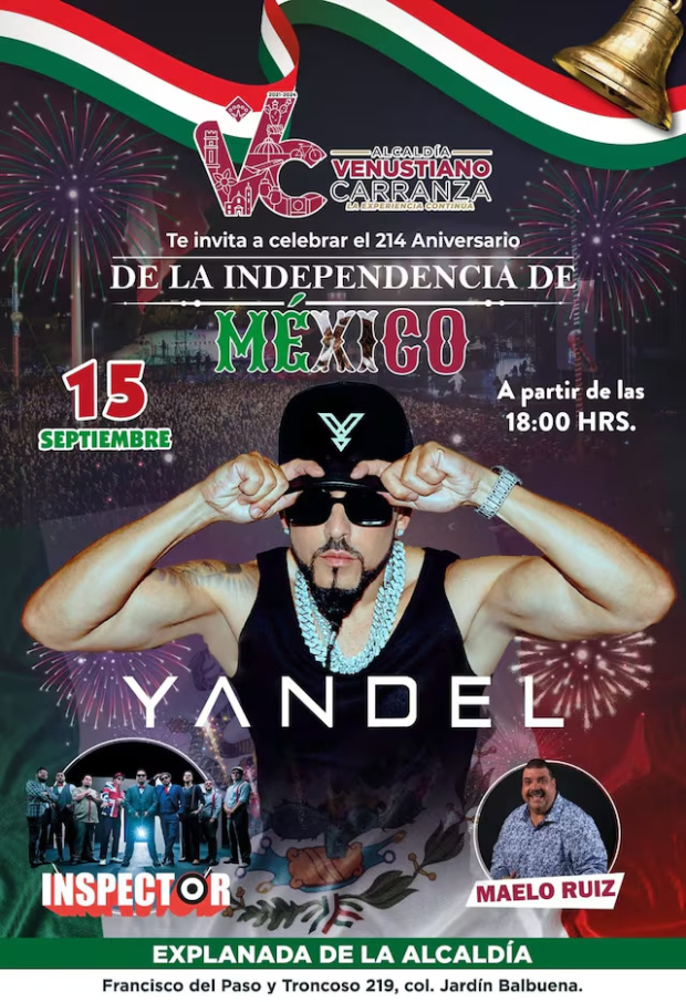 Este es el flyer que la alcaldía Venustiano Carranza difunde para invitar a la celebración de la Independencia de México.