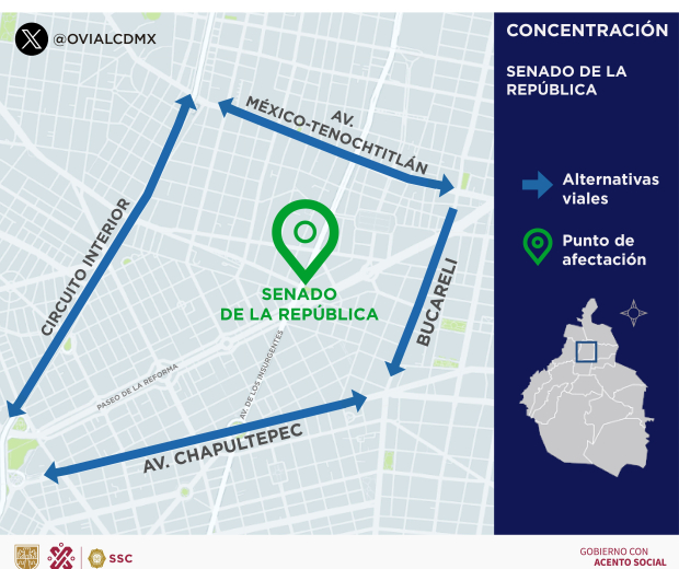 Alternativas viales por la manifestación contra la reforma judicial hoy sábado 7 de septiembre.