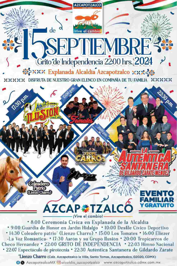 Conoce qué artistas se presentarán en Azcapotzalco para dar el Grito de Independencia el 15 de septiembre, con motivo de las Fiestas Patrias.