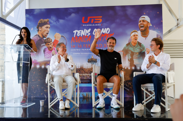 Gustavo Santoscoy Arriaga, Patrick Mouratoglou y Gustavo Santoscoy García presentaron el Ultimate Tennis Showdown Gudalajara 2025