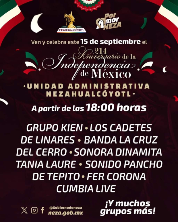 Conoce quién se presentará el 15 de septiembre en la Unidad Administrativa Nezahualcóyotl.