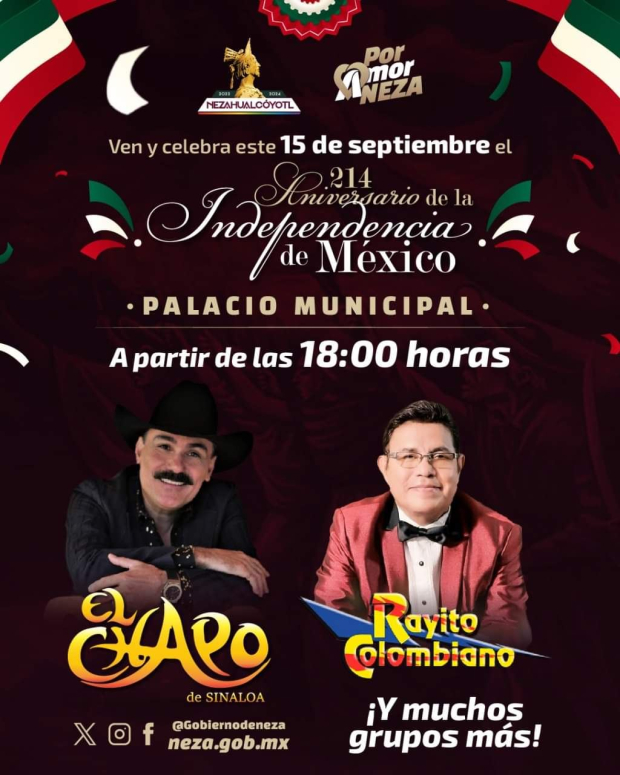 Conoce quién se presentará el 15 de septiembre en el Palacio Municipal de Nezahualcóyotl.