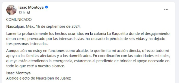 Comunicado de Isaac Montoya.