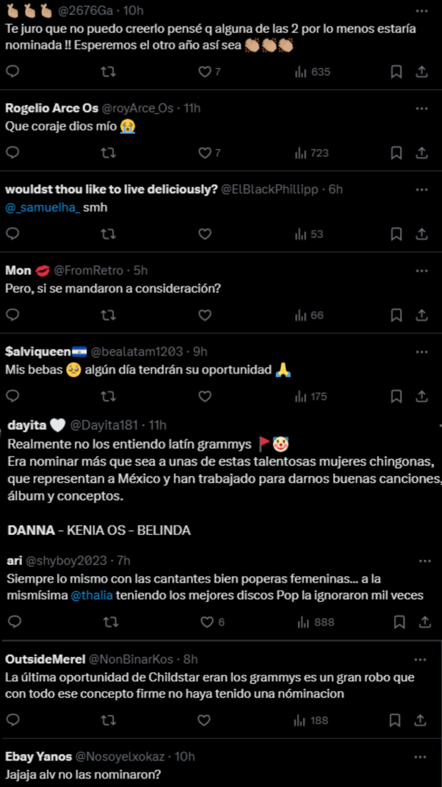 Fans de Danna Paola y Kenia OS molestos con los Latin Grammy por no nominarlas.