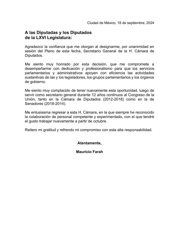 Mauricio Farah agradeció la confianza de los legisladores.