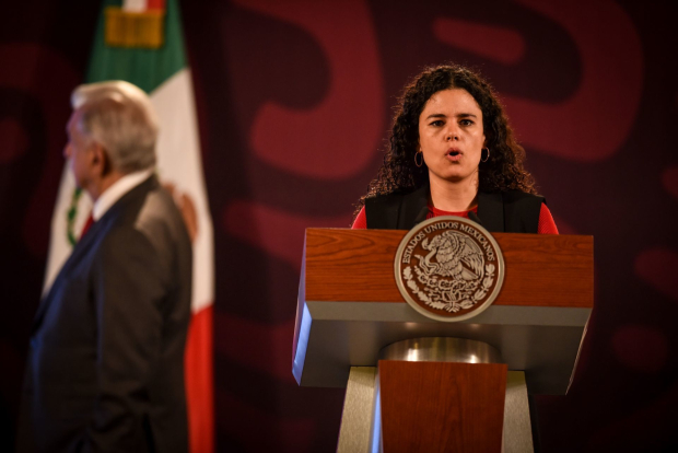 Luisa María Alcalde, en una conferencia matutina del Presidente López Obrador.