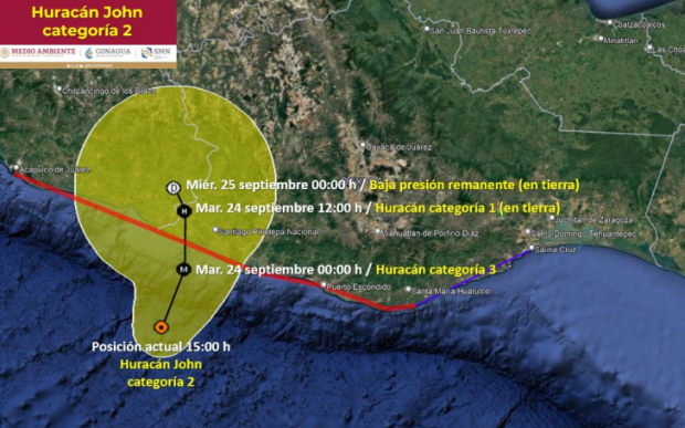 Así es la trayectoria del huracán "John", este lunes 22 de septiembre.