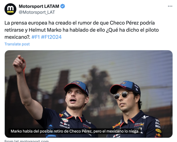 Checo Pérez reaccionó a los rumores de que su retiro de la F1 está cerca.