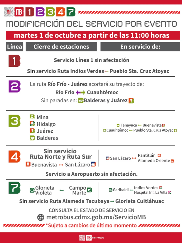 Así serán las modificaciones en el Metrobús el 1 de octubre.