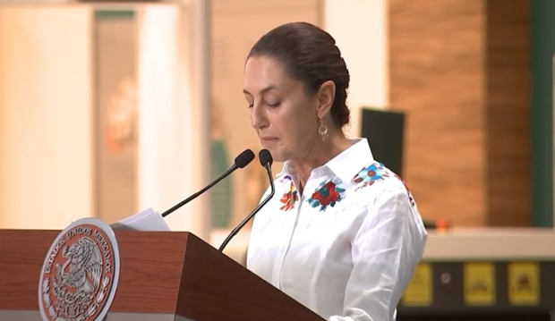 Claudia Sheinbaum durante la ceremonia del cierre del proyecto Tren Maya.