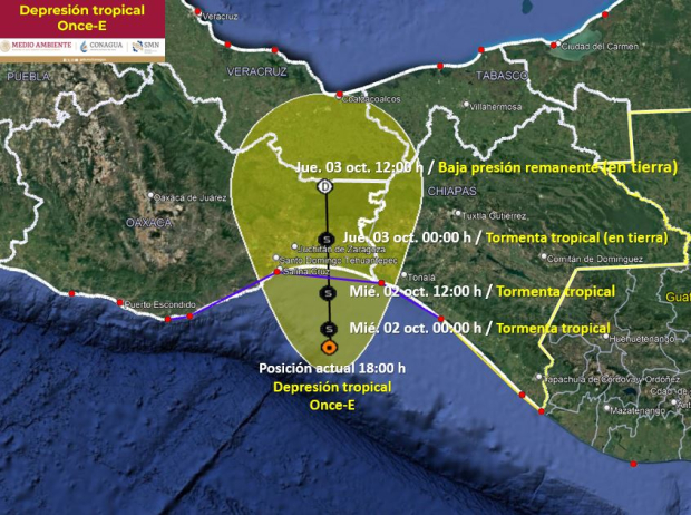 Esta es la trayectoria de la Depresión Tropical Once-E.