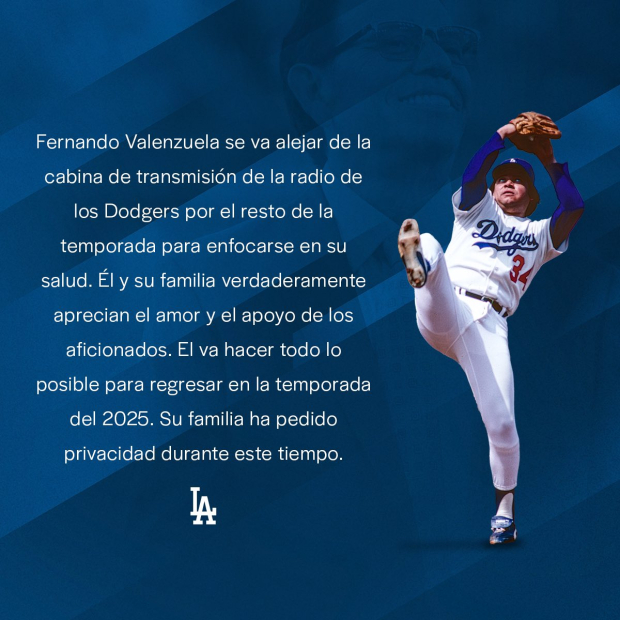 Los Ángeles Dodgers lanzan comunicado de prensa sobre Fernando Valenzuela.