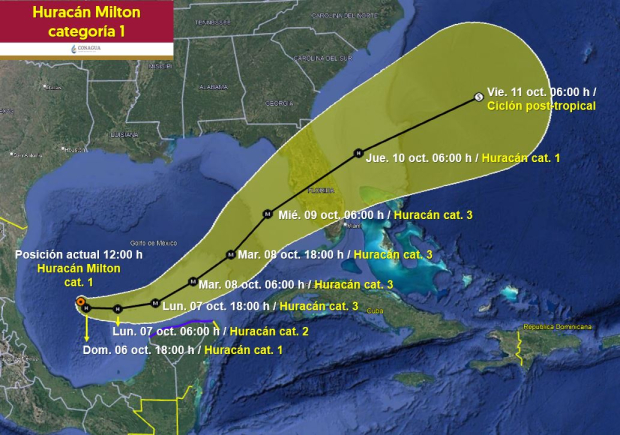 Esta es la ruta prevista del huracán Milton.