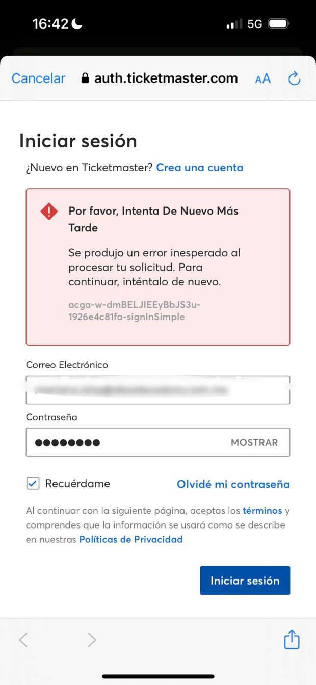 Usuarios reportan caída de Ticketmaster