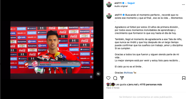 Alfredo Talavera anuncia su retiro