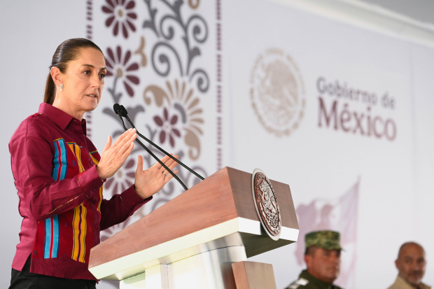 La Presidenta de México, Claudia Sheinbaum, al encabezar el evento, ayer.