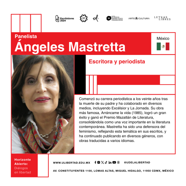 Ángeles Mastretta será una de las ponentes en el Festival Escribidores 2024.