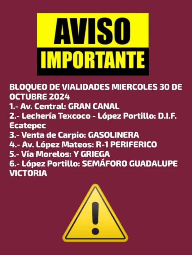 Aviso que circuló el día de ayer sobre el cierre de vialidades.