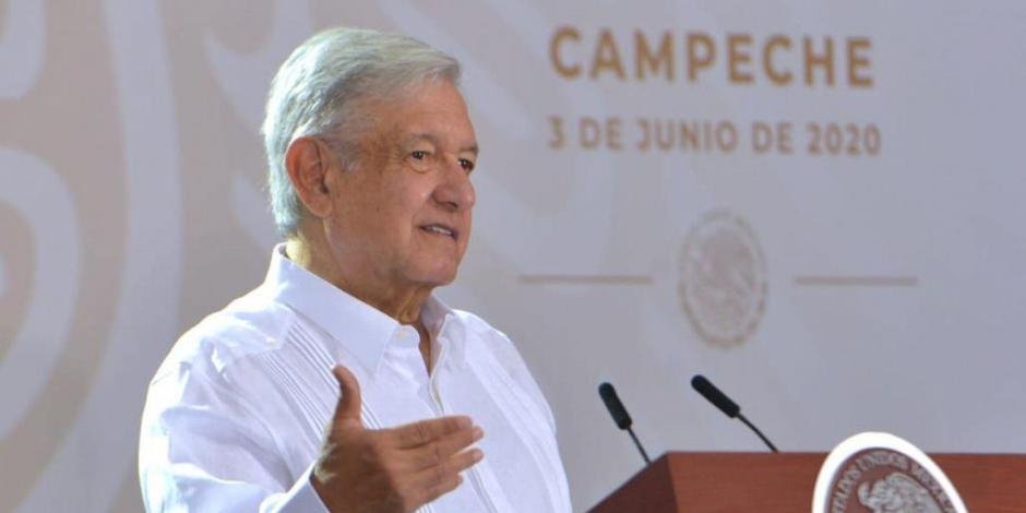 El presidente de México, Andrés Manuel López Obrador, en conferencia matutina en Campeche, el 3 de junio de 2020.