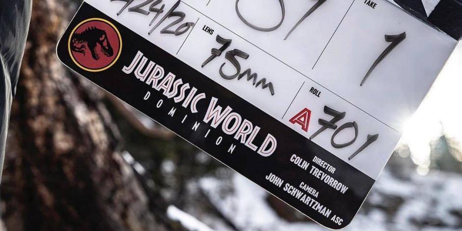 Claqueta utilizada en la grabación de la nueva película de Jurassic Wolrd.