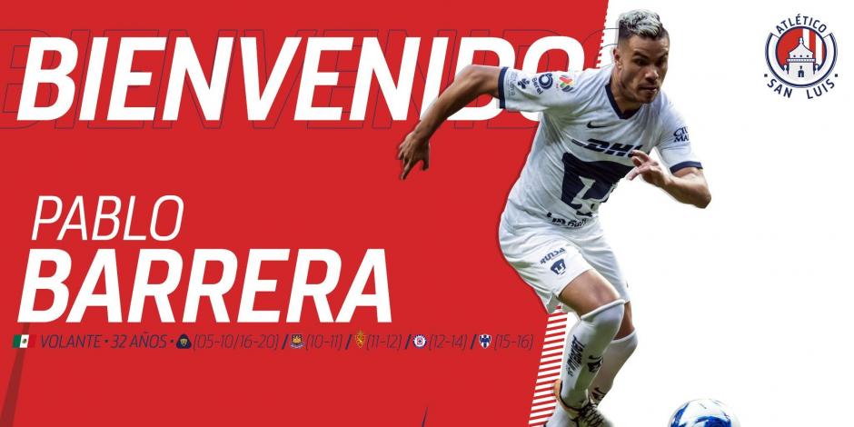 Barrera Acosta llega a la escuadra potosina después de ocho torneos con los Pumas.
