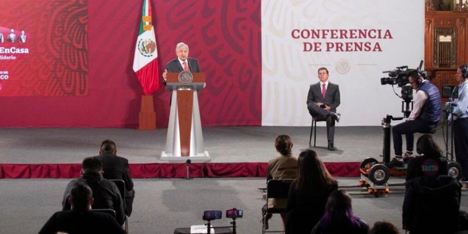  El presidente Andrés Manuel López Obrador durante su conferencia de hoy.