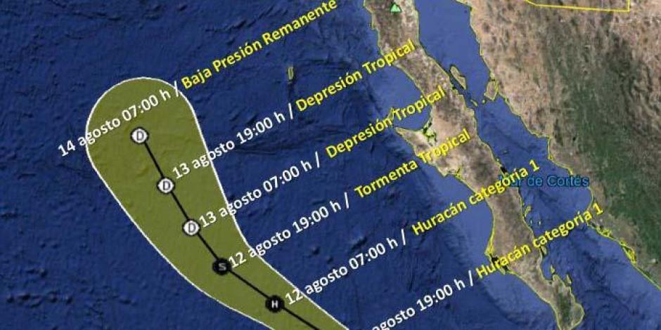 Este es el recorrido previsto del huracán Elida por la Península de Baja California