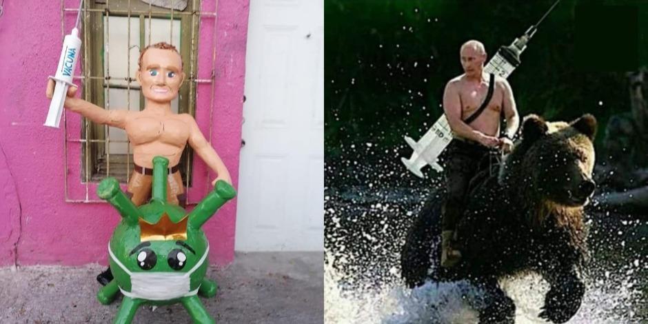 Piñata de Vladimir Putin y su vacuna