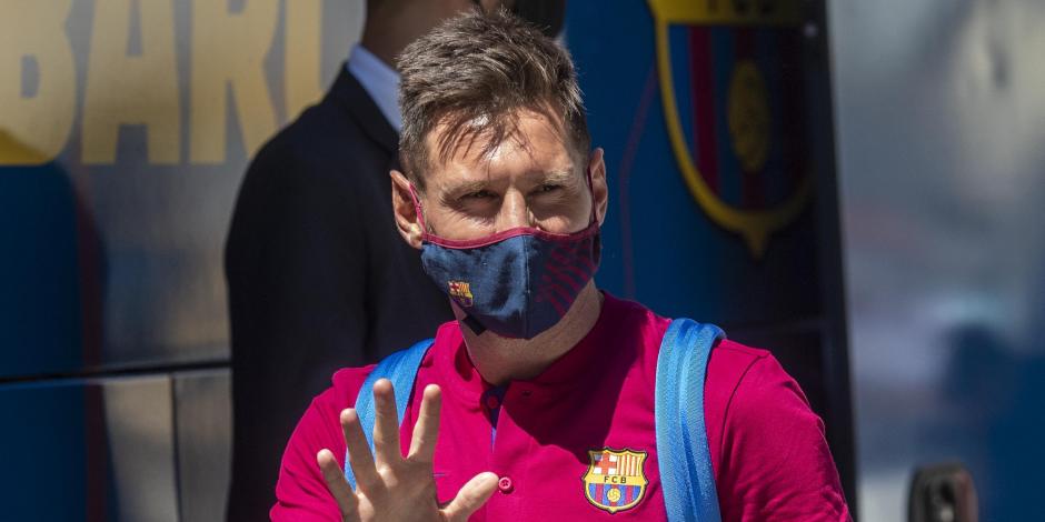 Messi durante el arribo del Barcelona a Lisboa, Portugal, el pasado 13 de agosto antes de su juego contra el Bayern Múnich en la Champions League.