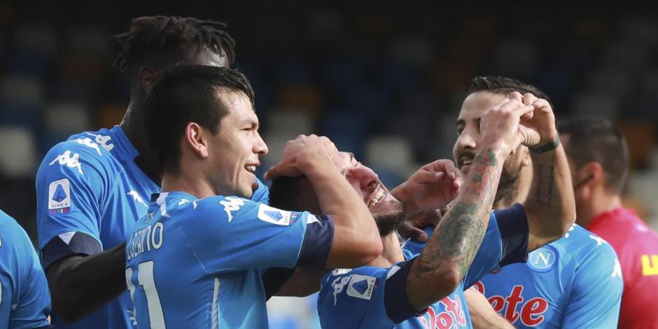 Jugadores del Napoli festejan un gol ante el Atalanta el sábado pasado en la Serie A de Italia.