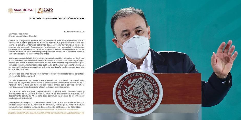 Carta de renuncia de Alfonso Durazo.