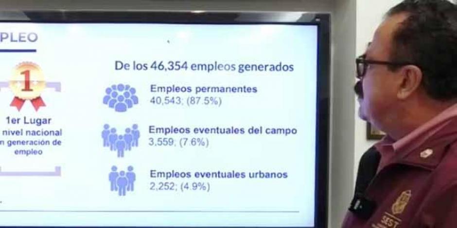 Mario Escobedo, secretario de Economía estatal, muestra los avances en materia de empleo.