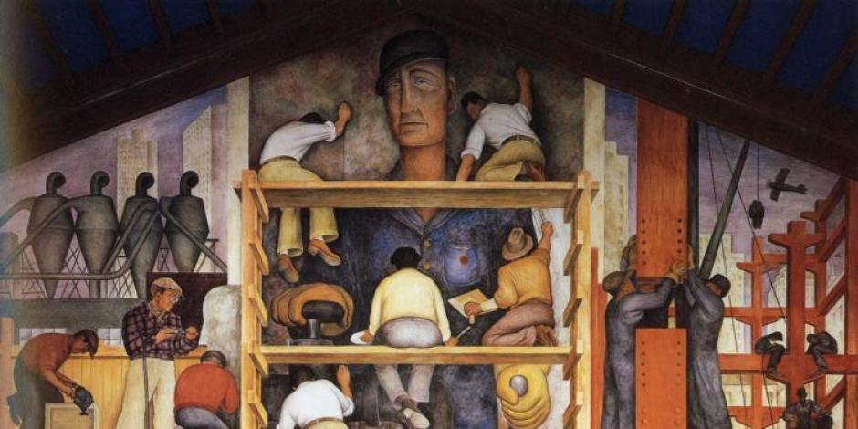 Mural “La fabricación de un fresco, mostrando la construcción de una ciudad”, de Diego Rivera.