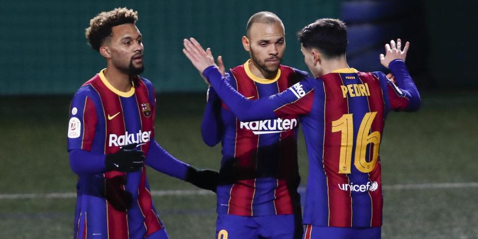 Jugadores del Barcelona festejan un gol en la Copa del Rey el pasado 21 de enero.