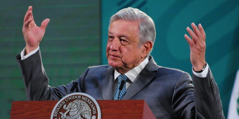El Presidente Andrés Manuel López Obrador en conferencia matutina, hoy.
