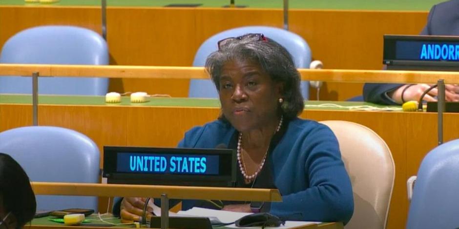 La embajadora estadounidense Linda Thomas-Greenfield, durante el acto contra el racismo organizado por la ONU.