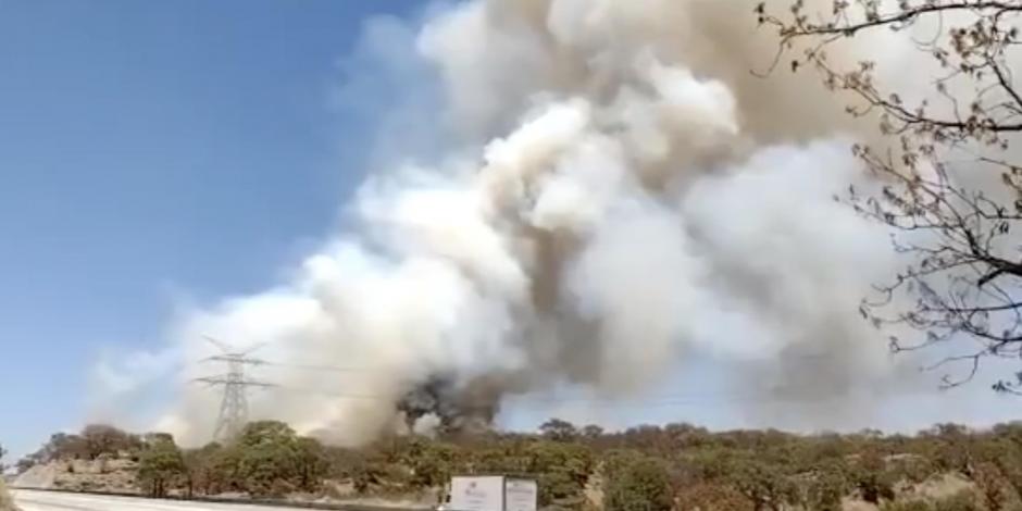 Incendio forestal en el paraje La Lobera, en Valles, Jalisco, ayer.