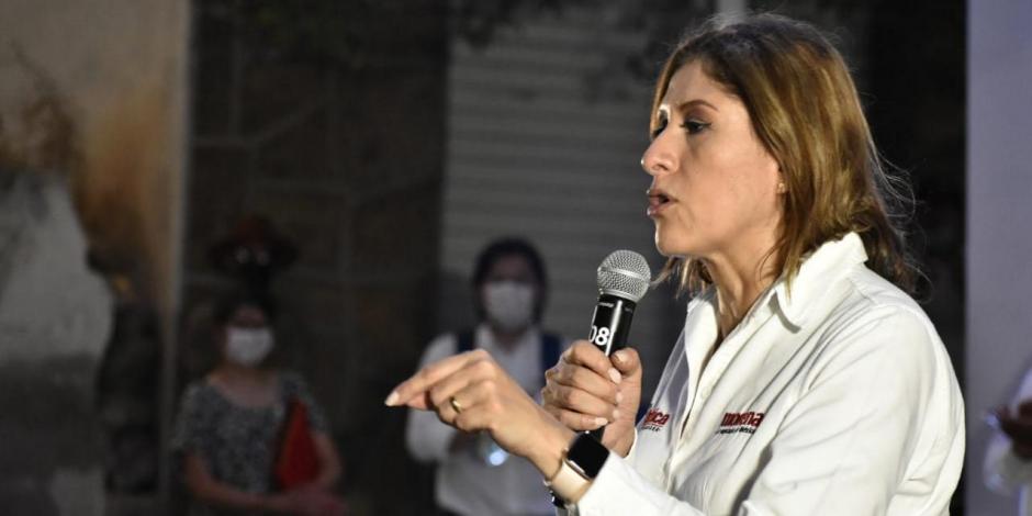 La candidata de Morena, Mónica Rangel, durante un acto de campaña en San Luis Potosí.