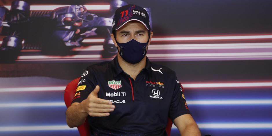 Checo Pérez durante una conferencia de prensa este miércoles 19 de mayo de cara al Gran Premio de Mónaco de Fórmula 1.