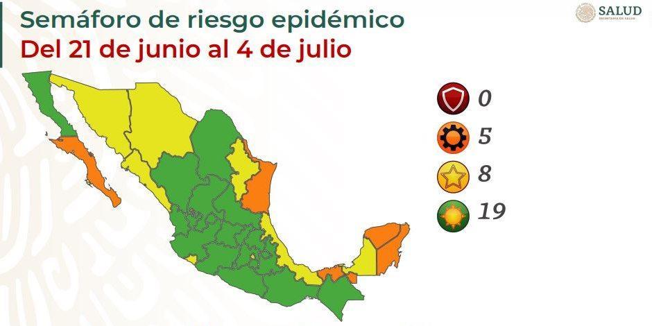 Así queda el semáforo COVID en México: La Ciudad de México se coloca en riesgo medio en amarillo..