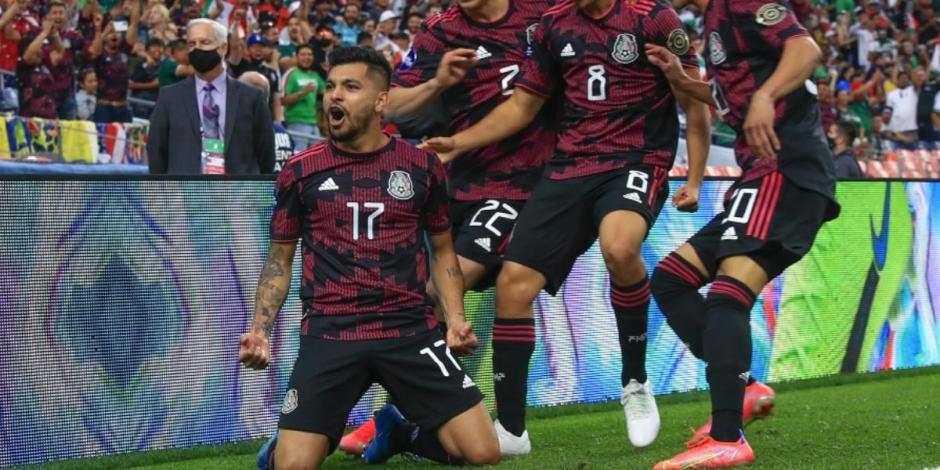 Jugadores de la Selección Mexicana festejan un gol contra Estados Unidos en la final de la Liga de Naciones de la Concacaf el mes pasado.