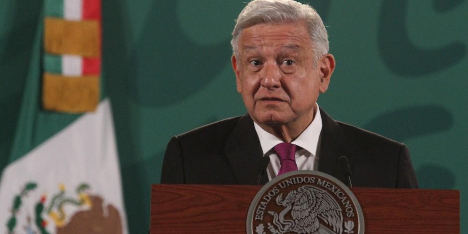 Andrés Manuel López Obrador (AMLO), presidente de México, durante la conferencia matutina desde el Salón Tesorería de Palacio Nacional.