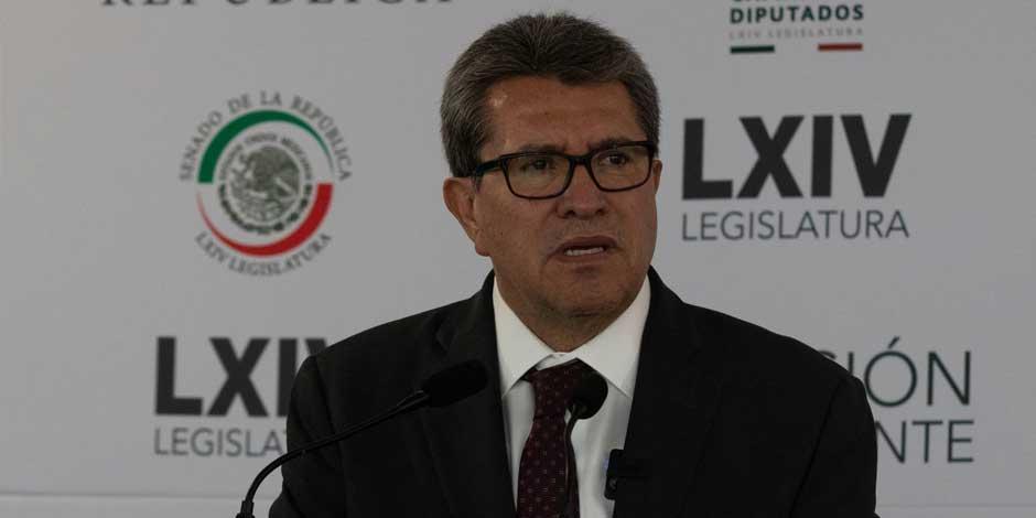 Ricardo Monreal, presidente de la Junta de Coordinación Política, durante una conferencia de prensa en la Cámara de Senadores