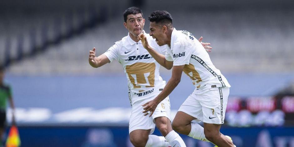 Jugadores de Pumas celebran un gol el pasado domingo ante el Atlético de San Luis en la Fecha 3 de la Liga MX.
