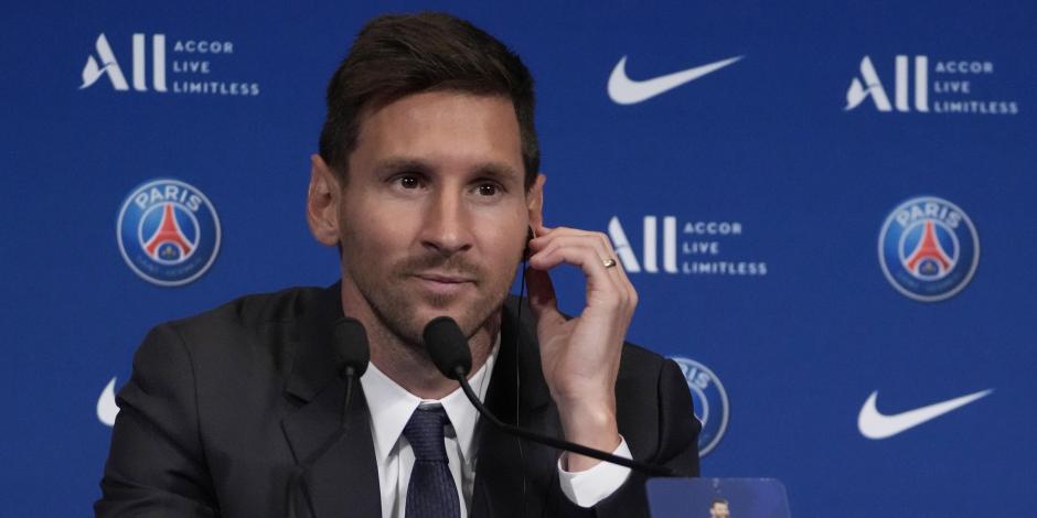 Lionel Messi durante la conferencia de prensa en la que dio sus primeras palabras como futbolista del PSG.